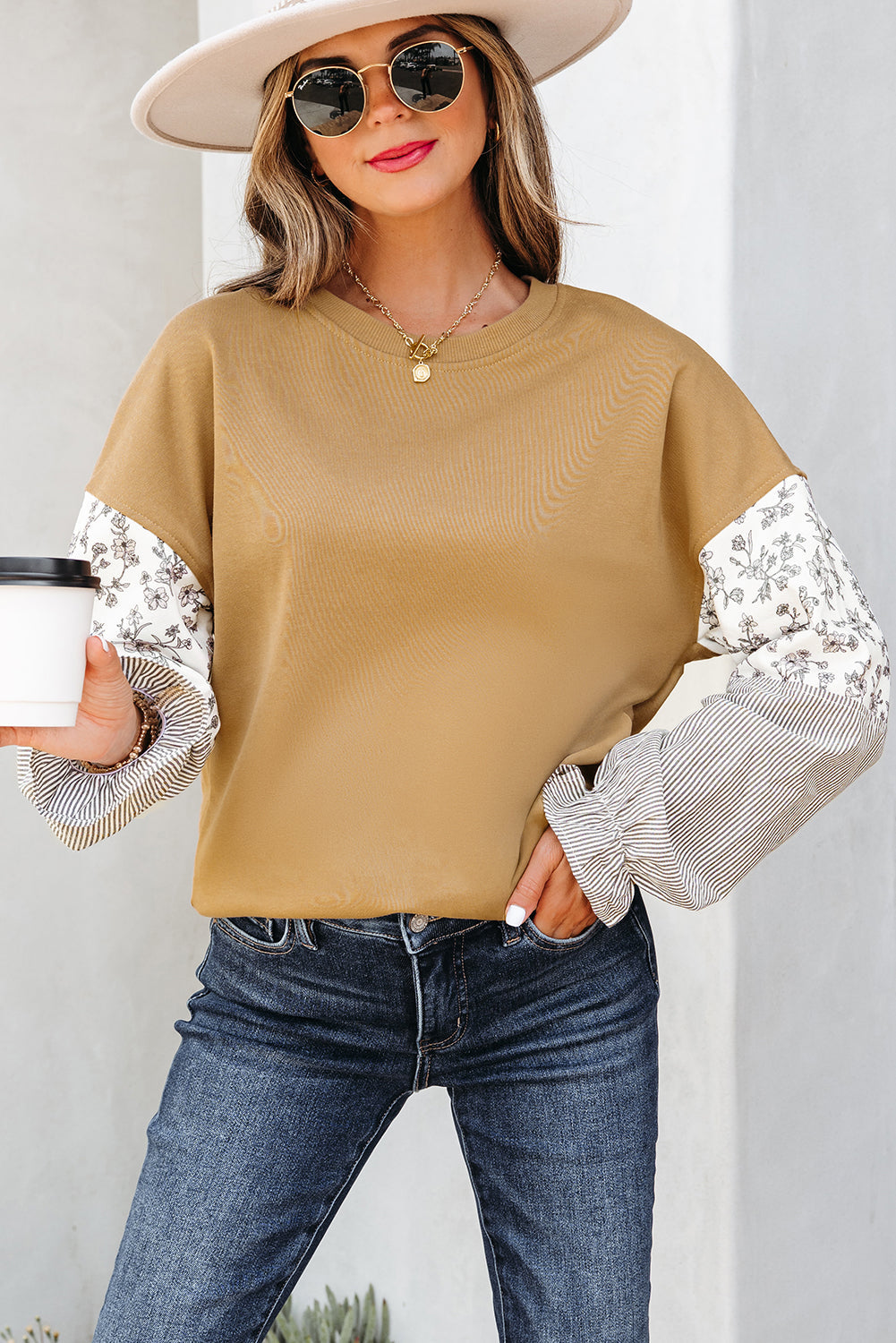 Beazita Patchwork Ruffled Sleeve Sweatshirt