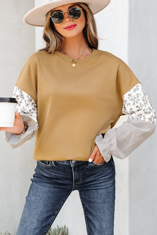 Beazita Patchwork Ruffled Sleeve Sweatshirt