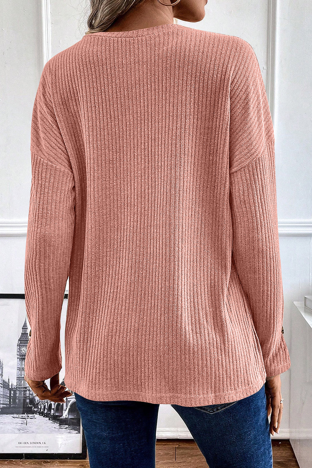 Evie Rib Textured Henley Knit Top