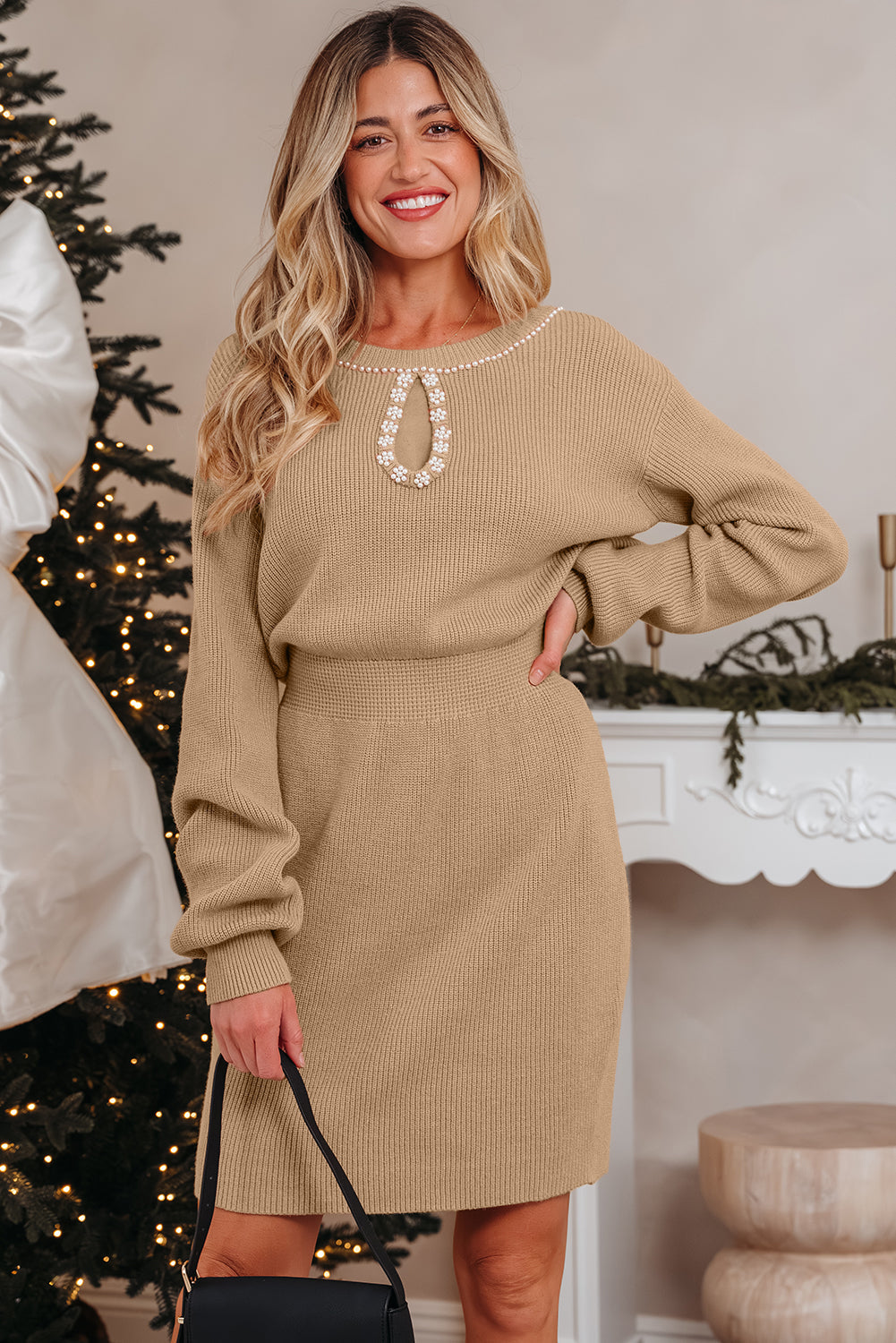 Zariah Embellished Keyhole Ribbed Sweater