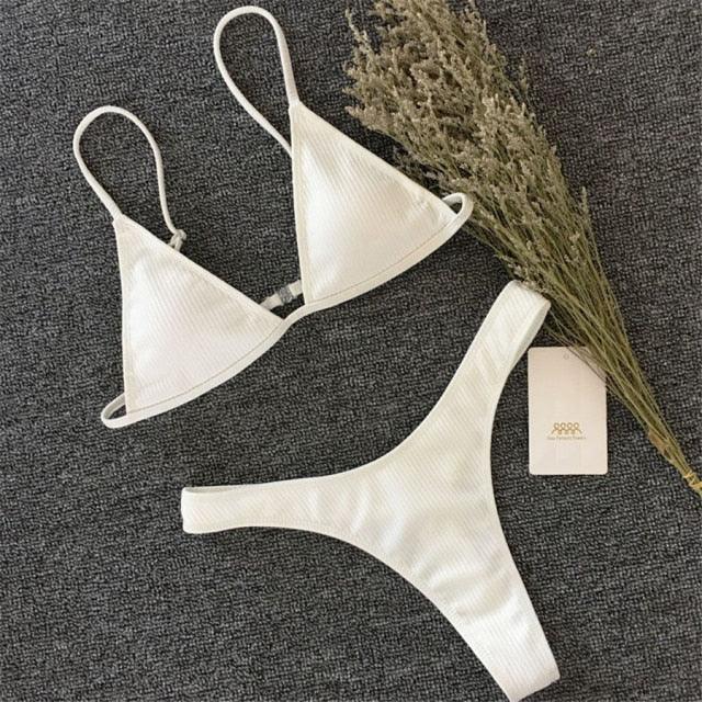 High Cut Micro String Bikini – Black & White Swimsuit