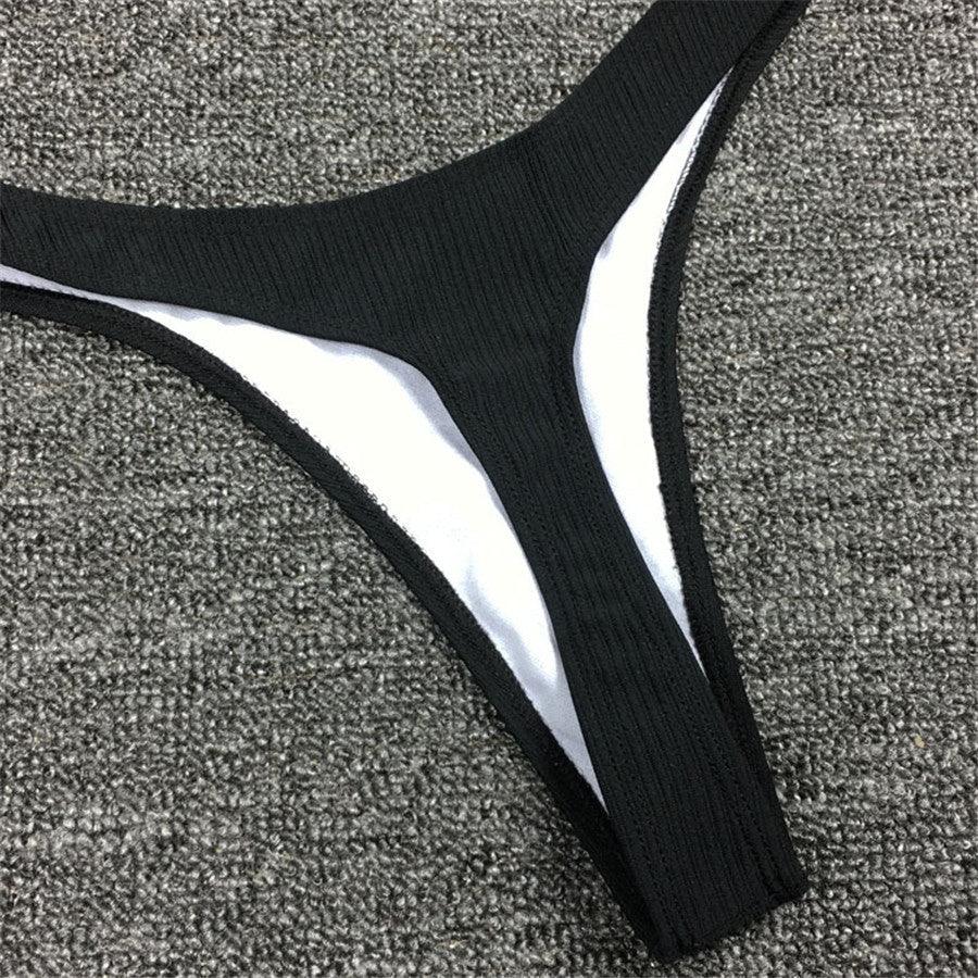 High Cut Micro String Bikini – Black & White Swimsuit