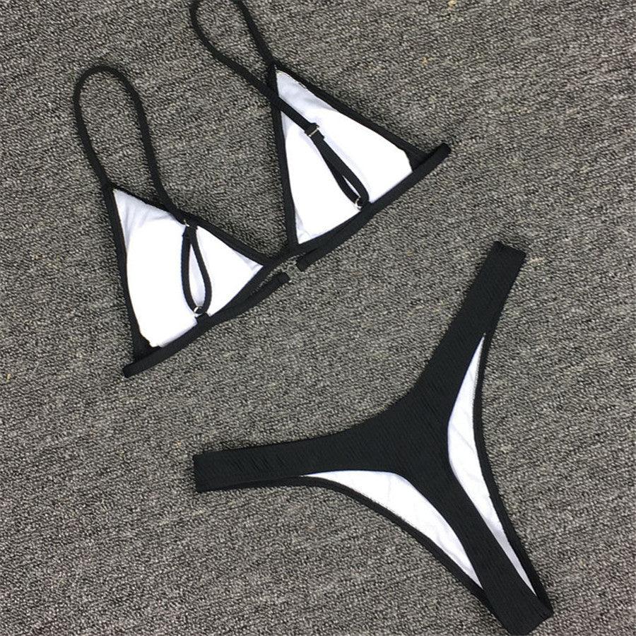 High Cut Micro String Bikini – Black & White Swimsuit