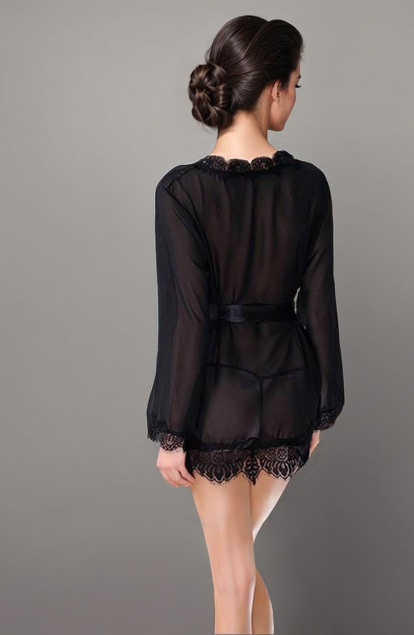 Sheer Lace Trim Robe