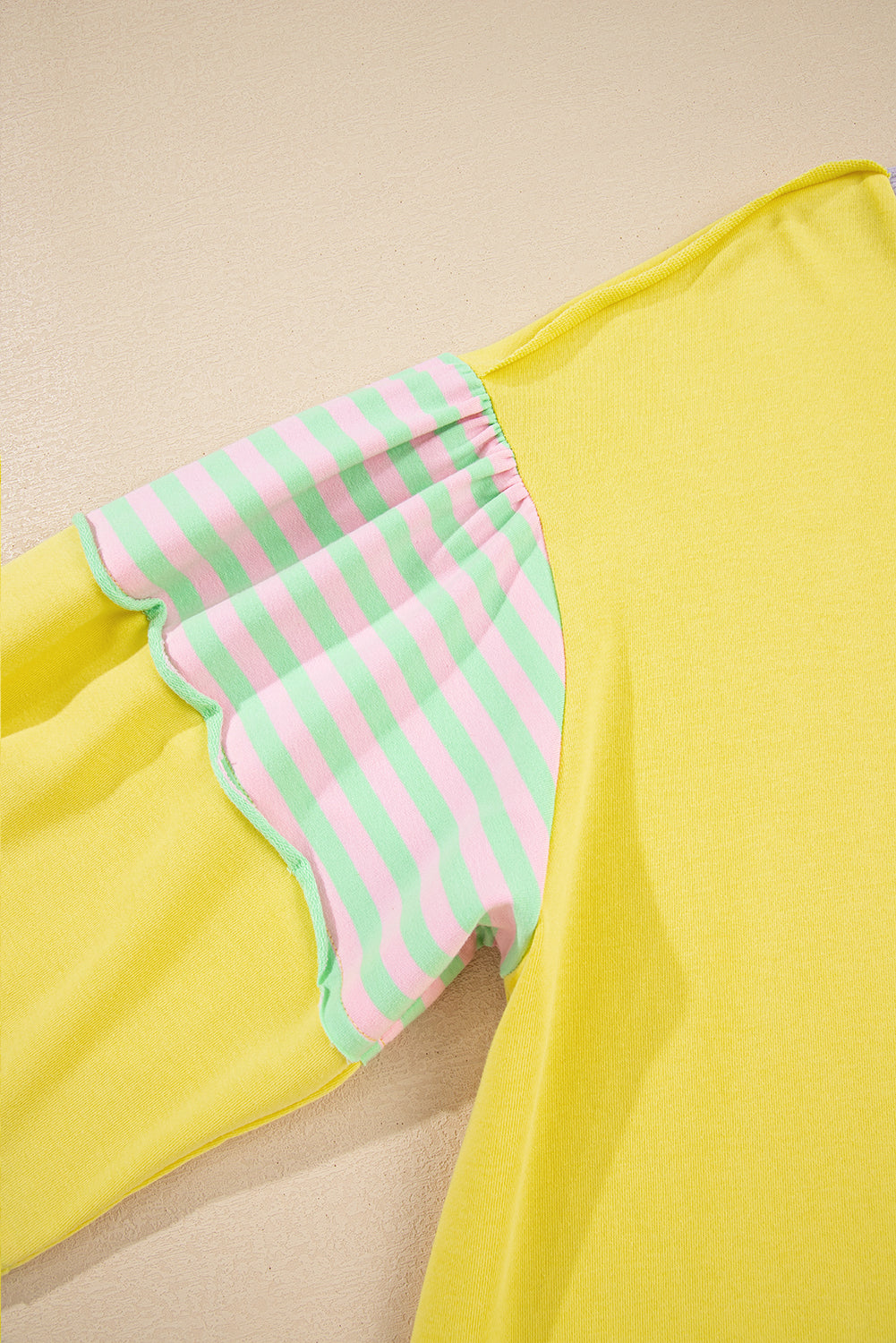 Yellow Striped Color Block Patchwork Crewneck Plus Size Pullover Sweatshirt