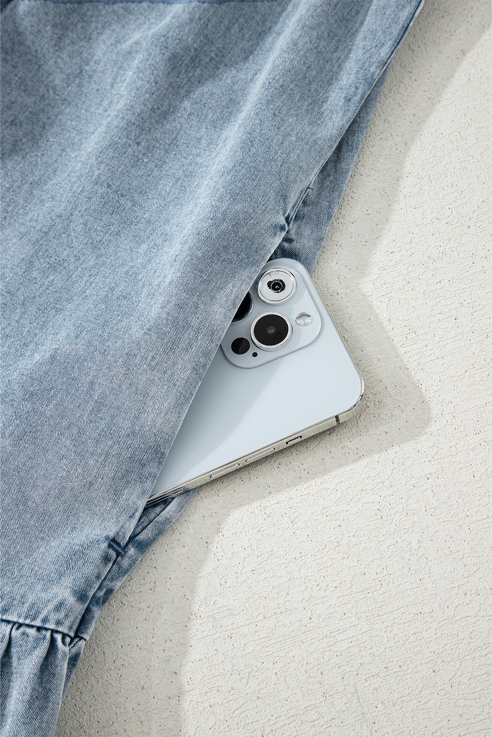 Clare Sleeveless Ruffled Chambray Dress