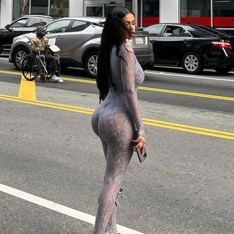 Women's Tight Long Sleeve Lace Jumpsuit