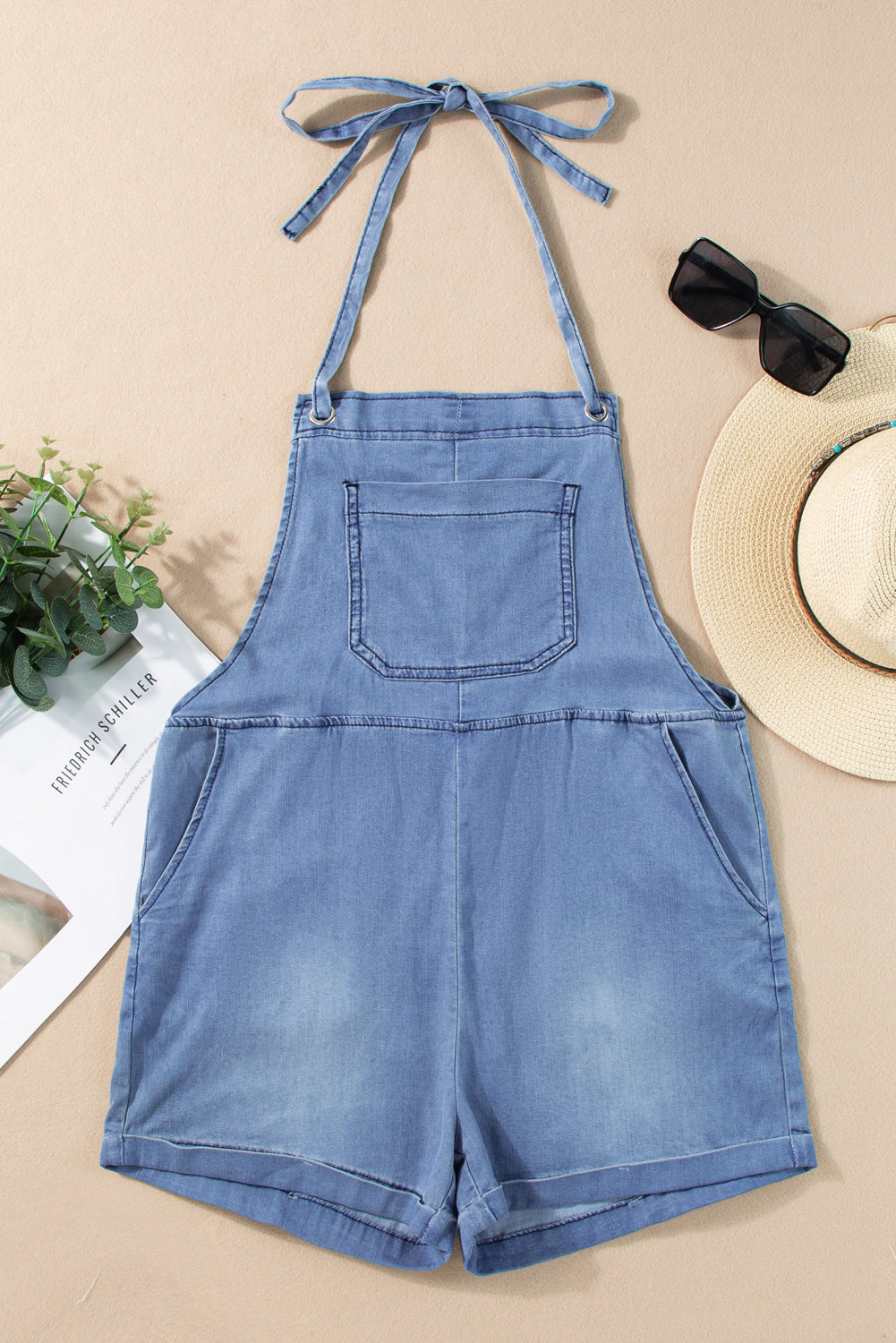 Saige Grommet Tie Straps Casual Denim Romper