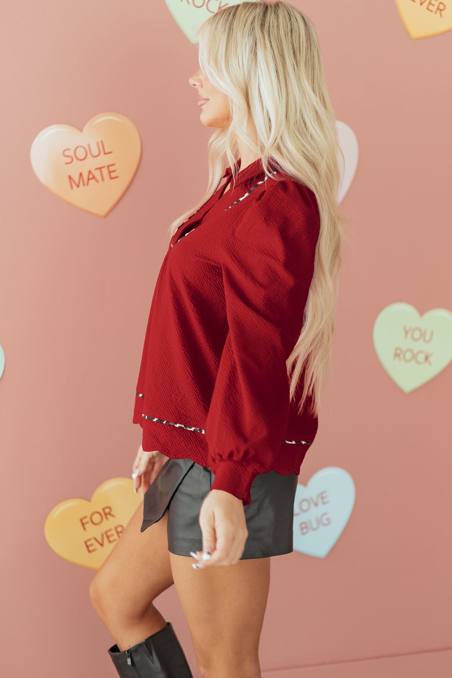 Alma Contrasted Trim Textured Blouse