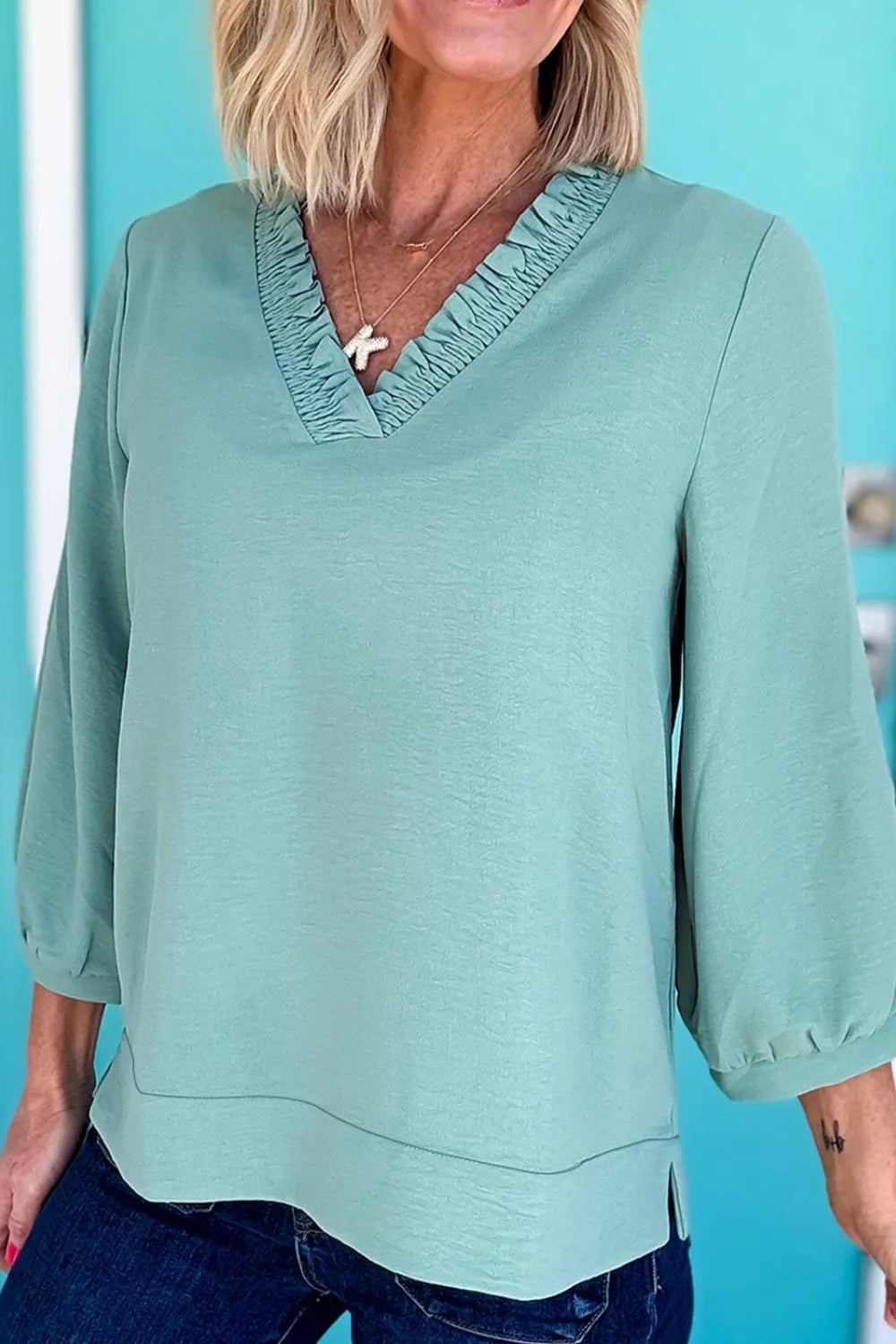 Frill Trim V-Neck Blouse