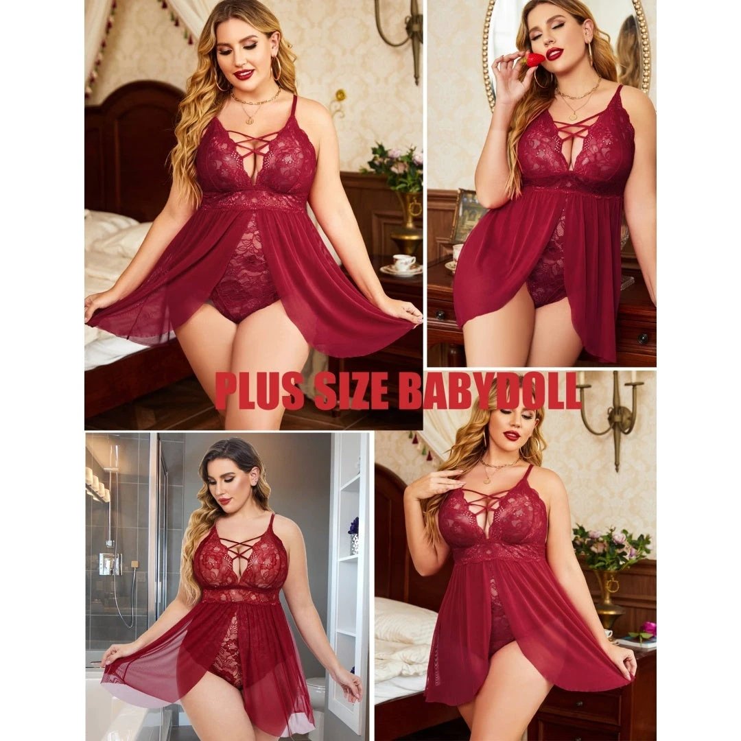 Plus Size Babydoll Snap Crotch Lingerie Nightgown