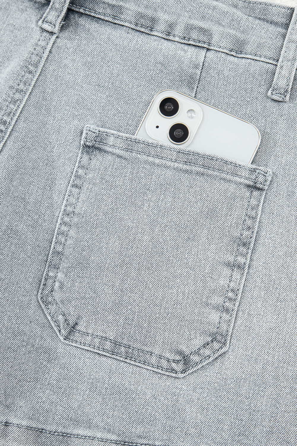 Scalloped Acid Wash High Waist Denim Shorts