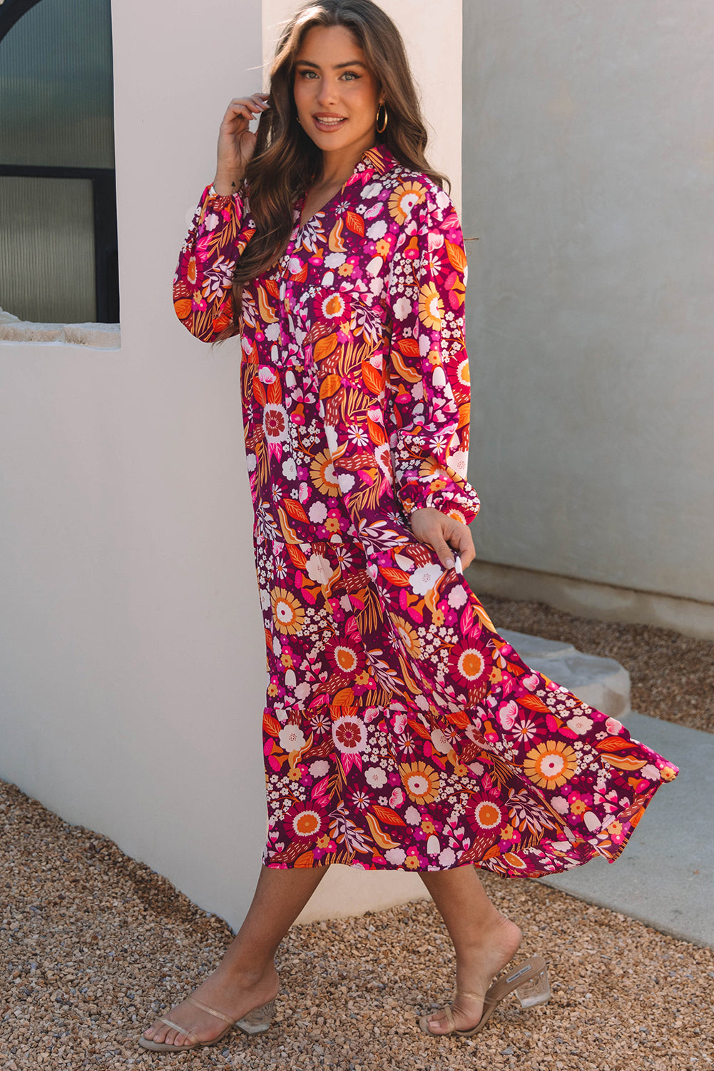 Alina Collared Tiered Long Dress