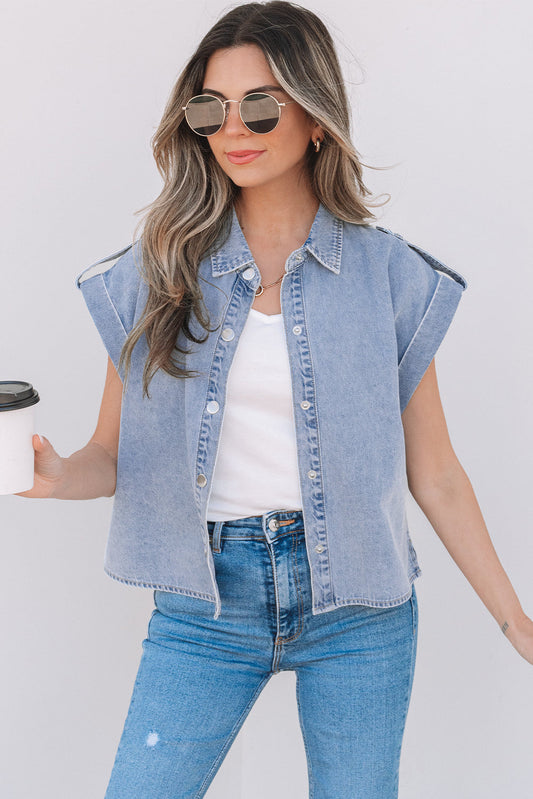 Emelia Denim Pinup Folded Cap Sleeve Shirt