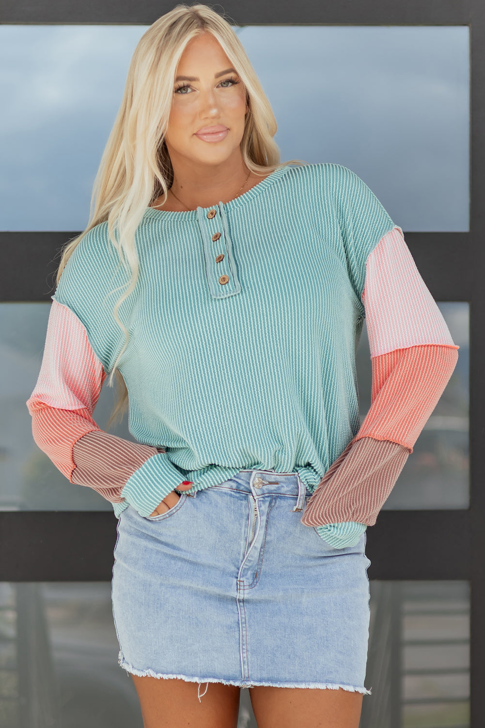 Aria Knit Colorblock Henley Top
