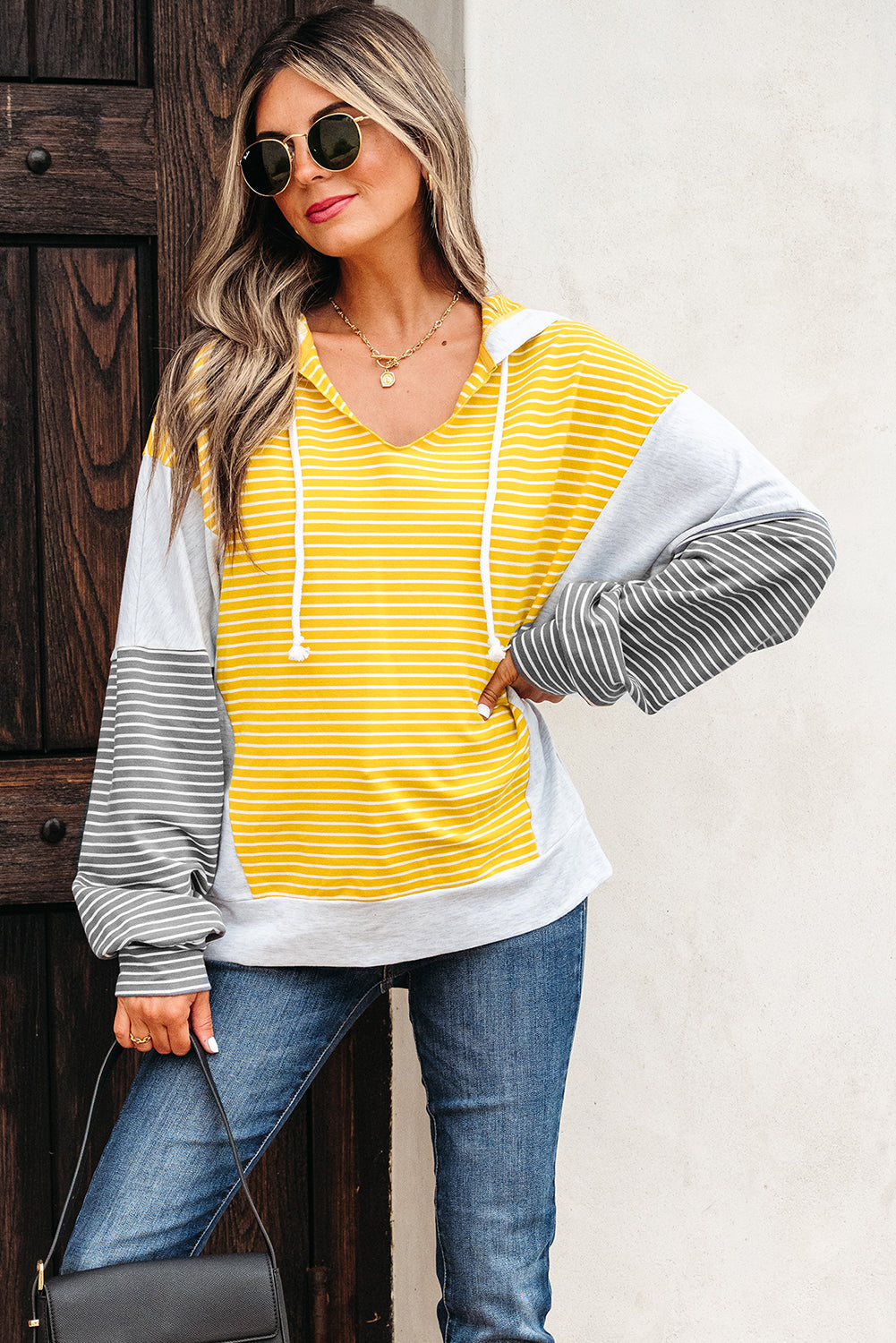 Margot Stripe Drawstring Loose Fit Hooded Top