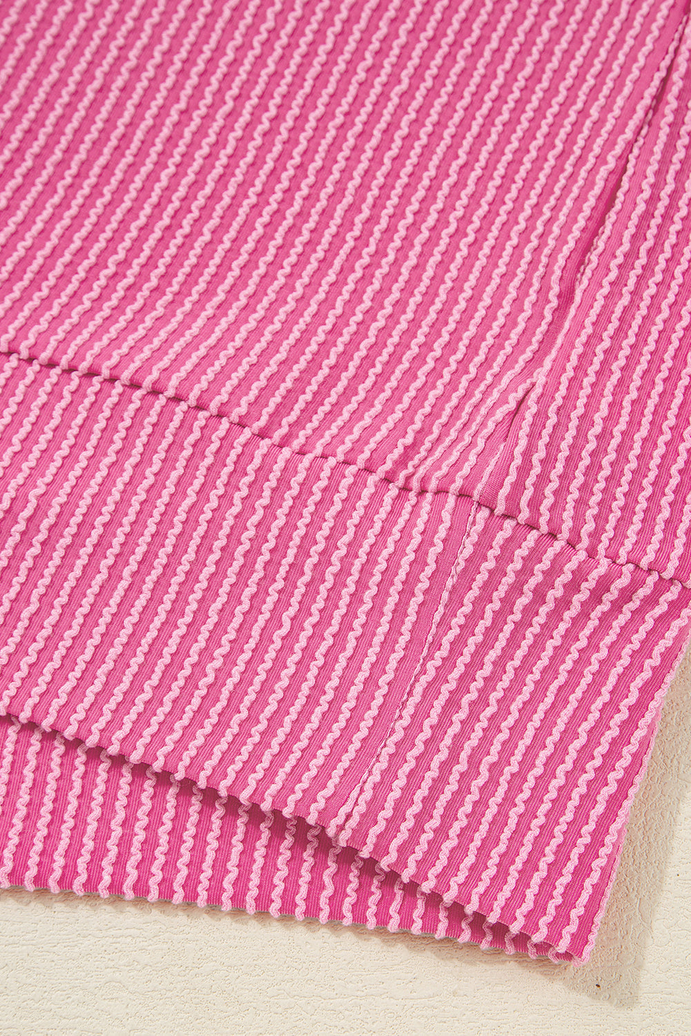 Bonbon Spiral Ribbed Exposed Seam Detail Plus Size Long Sleeve Top