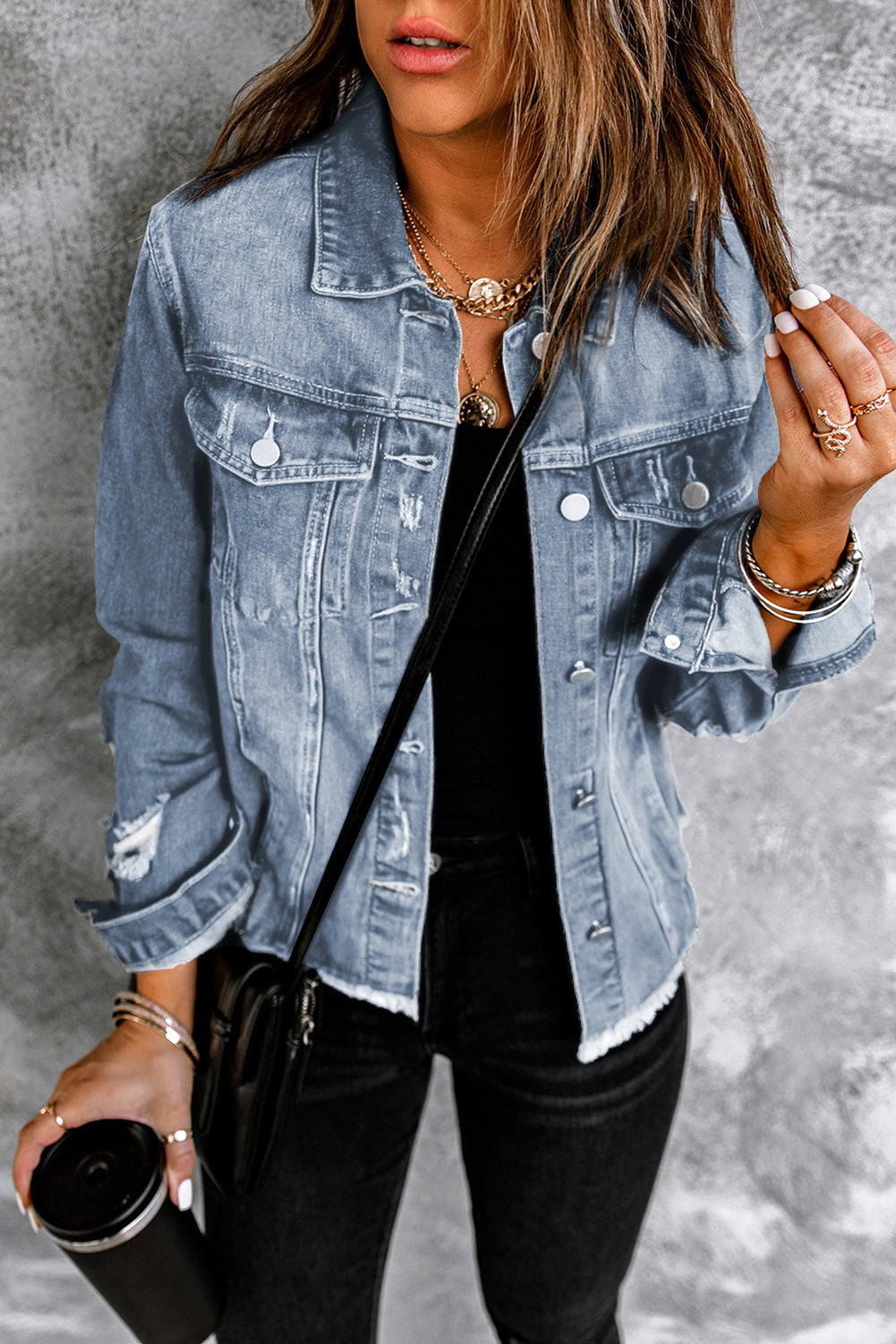 Sofibelle Distressed Raw Hem Jacket