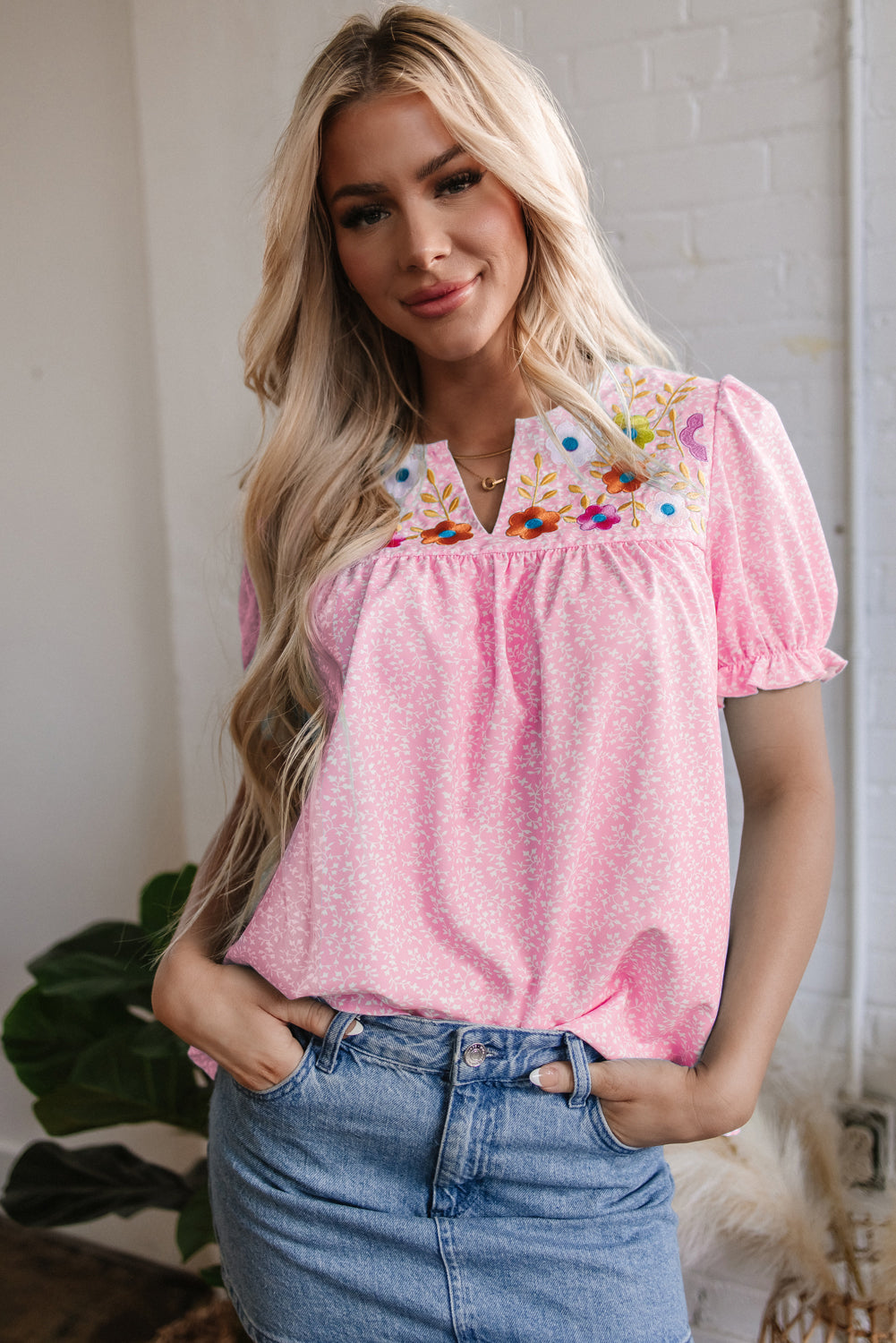 Hadlee Floral Embroidered V Neck Blouse