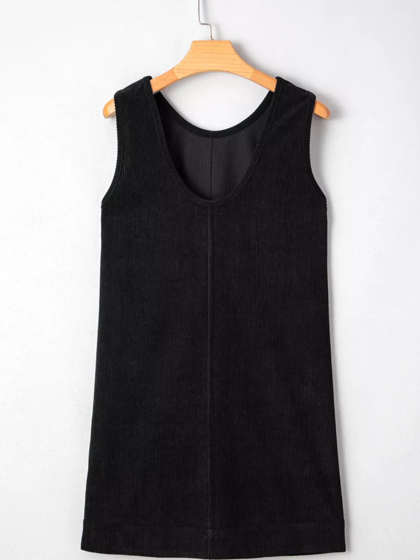 Corduroy Sleeveless Mini Dress with Patched Pockets