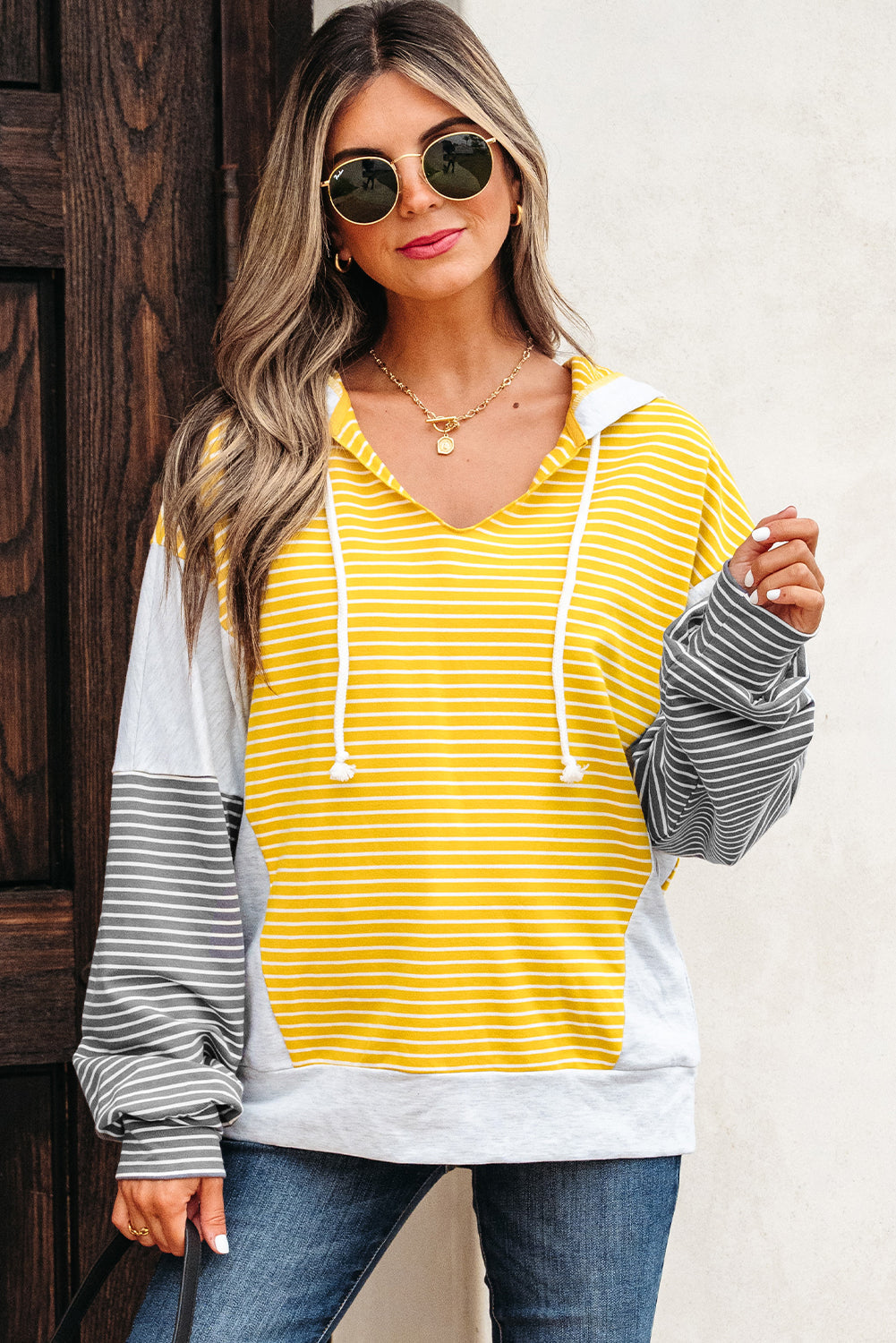Margot Stripe Drawstring Loose Fit Hooded Top