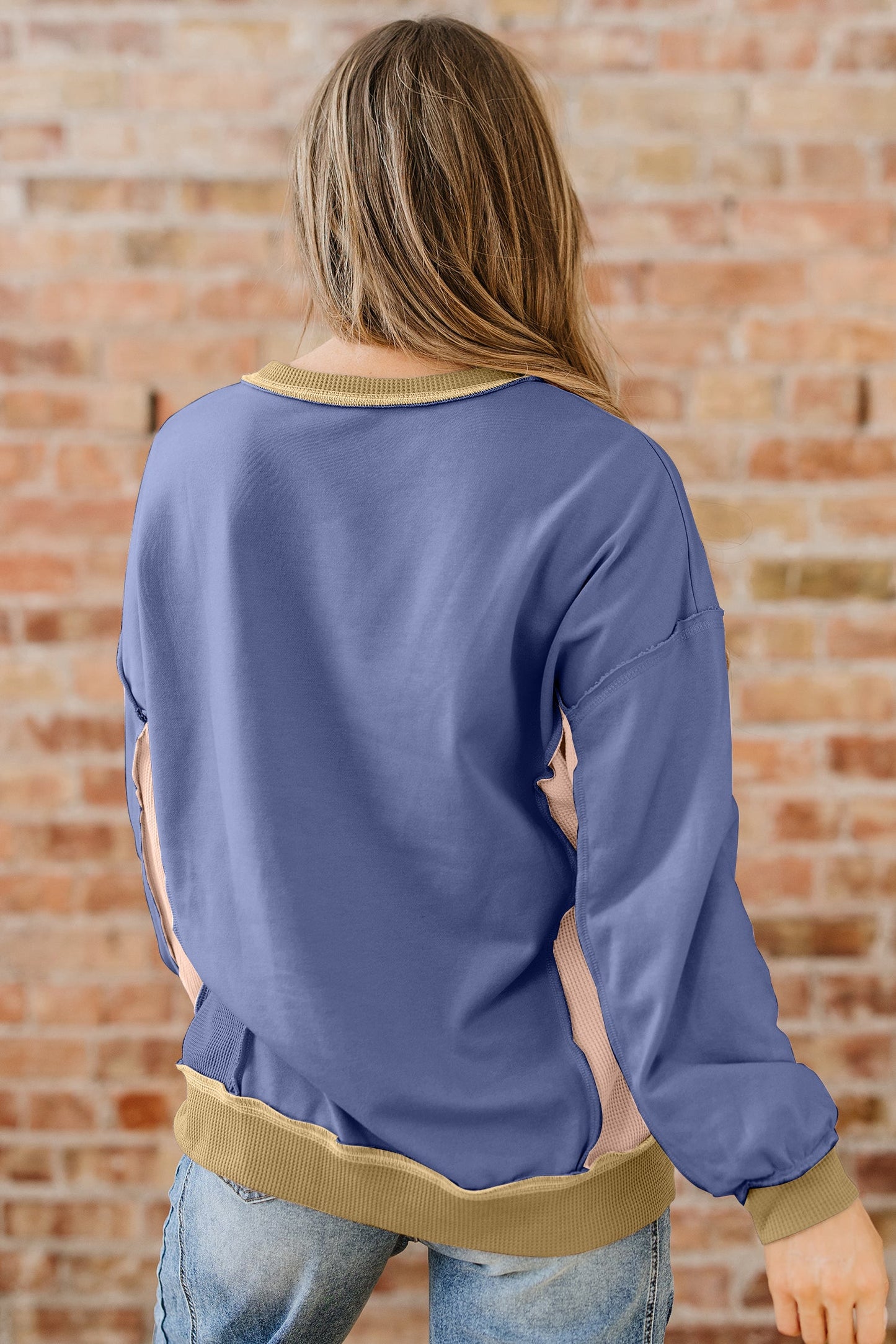 Alaina Waffle Patchwork Oversize Sweatshirt