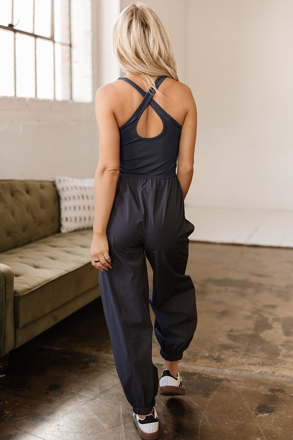 Avianna Back Crossed Straps Hollow Out Jogger Jumpsuit