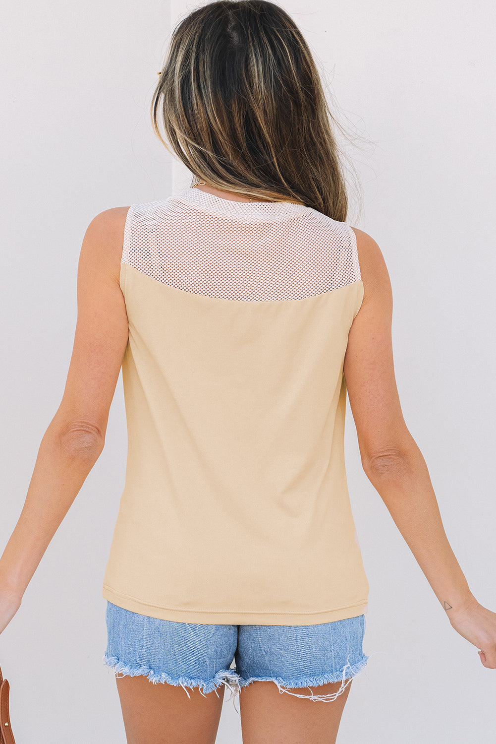 Milena Mesh Patchwork Crew Neck Tank Top
