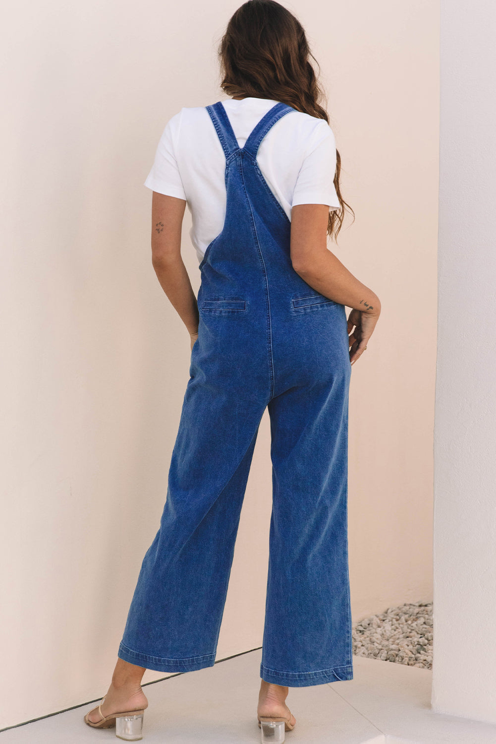 Elodie Knotted Strap Wide Leg Denim Overalls