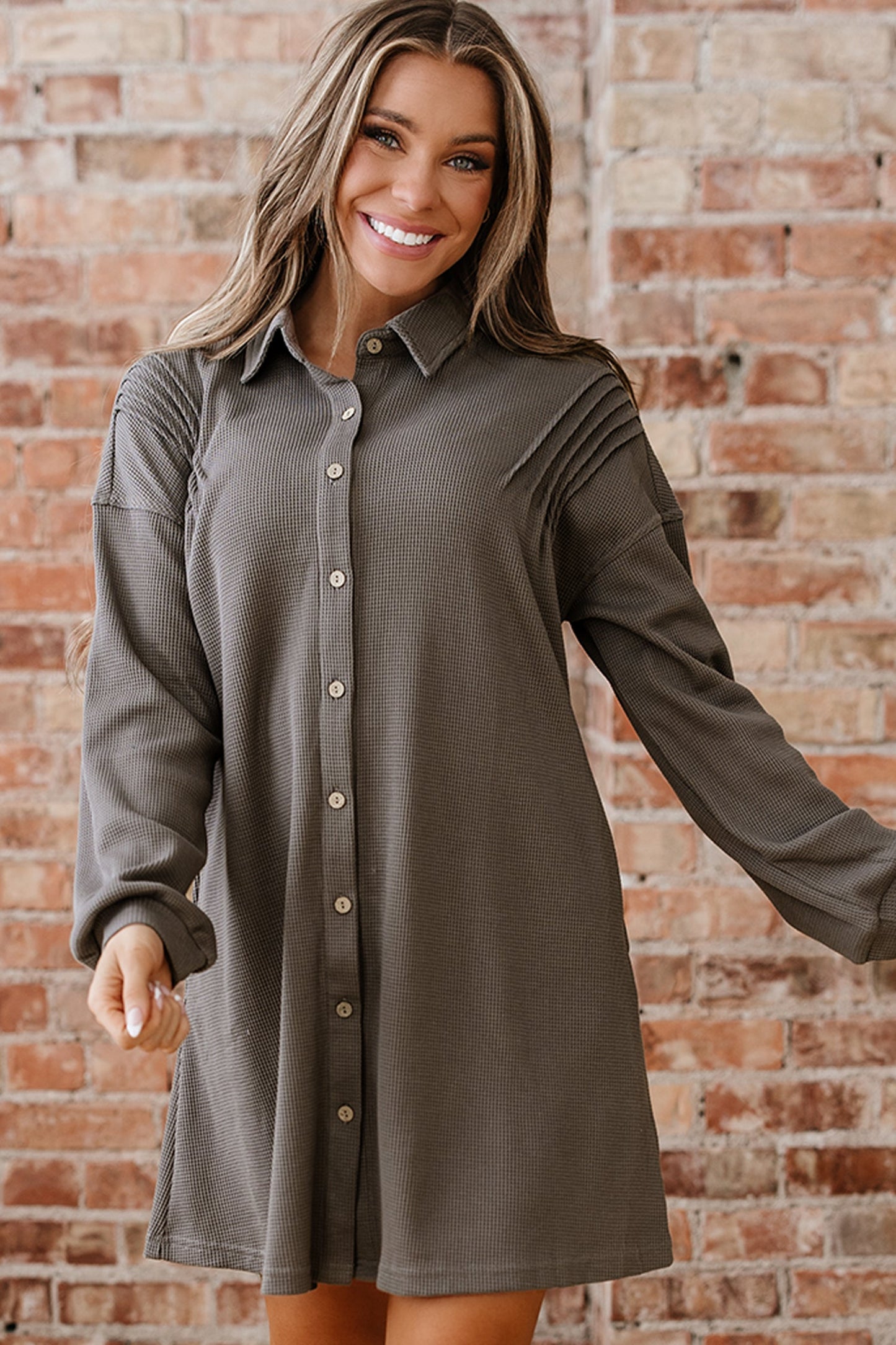 Viviana Taupe Waffle Knit Shirt
