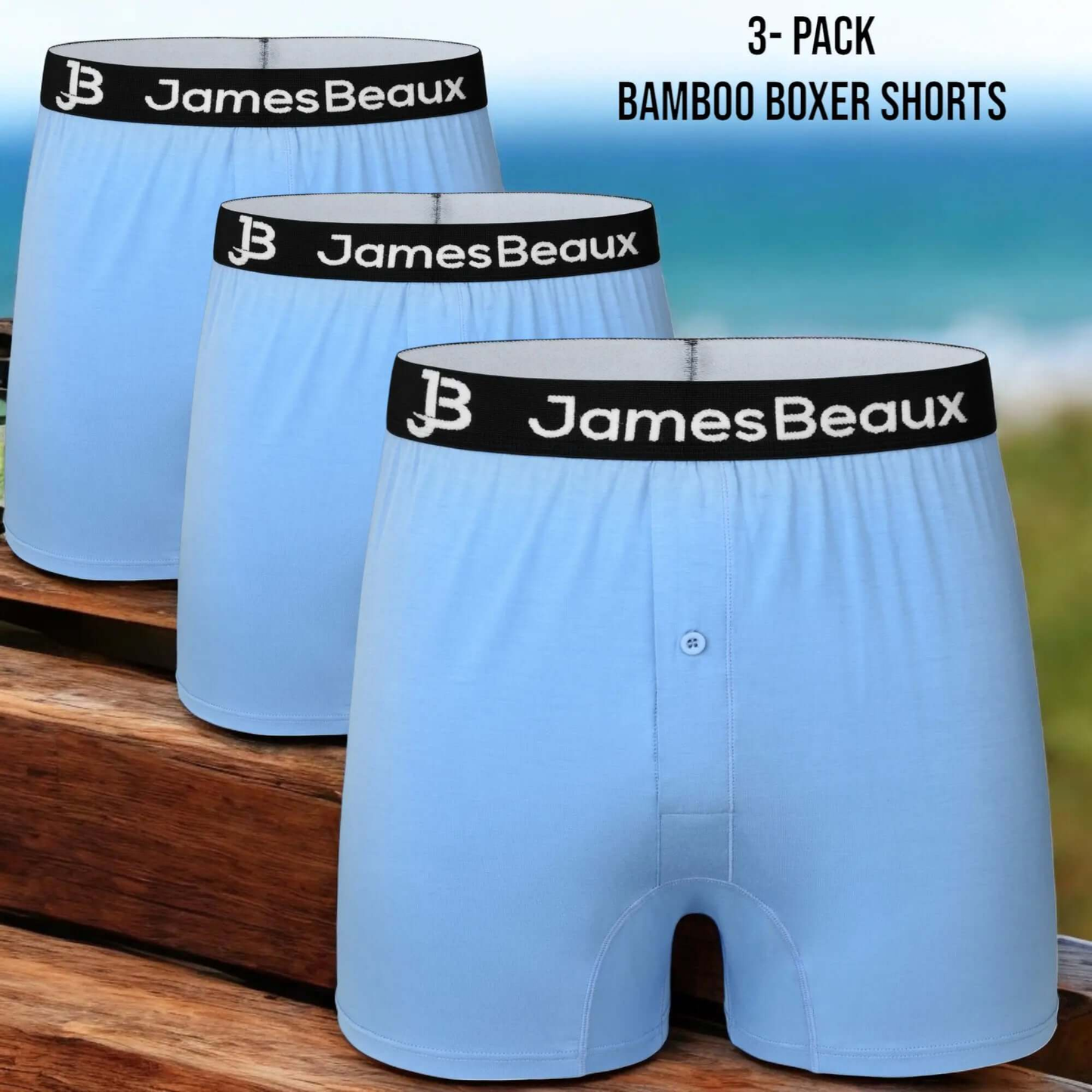 3-Pack Men's Heather Blue 95% Bamboo Boxer Shorts