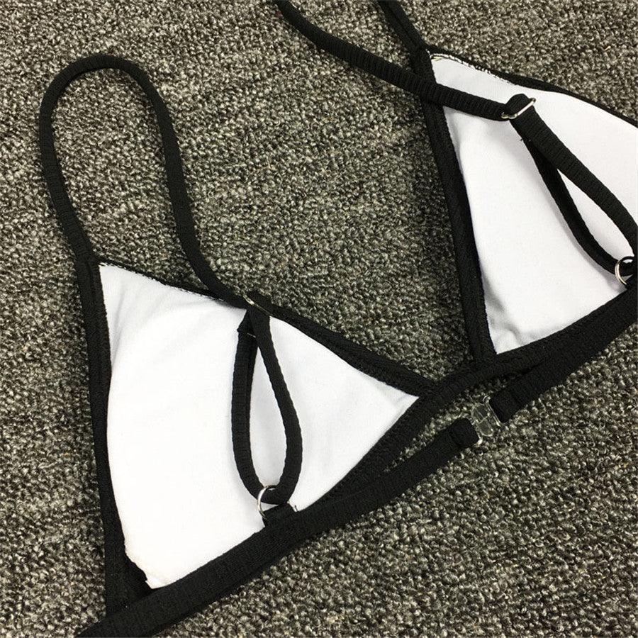 High Cut Micro String Bikini – Black & White Swimsuit
