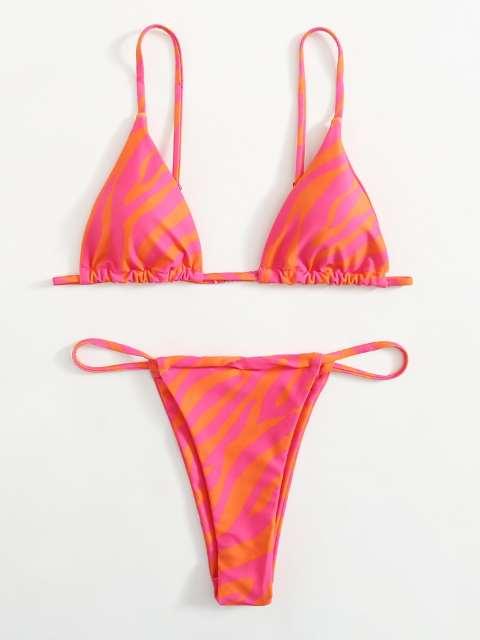 Zebra Print Push-Up Bikini – Ruffle Tie-Side Swimsuit