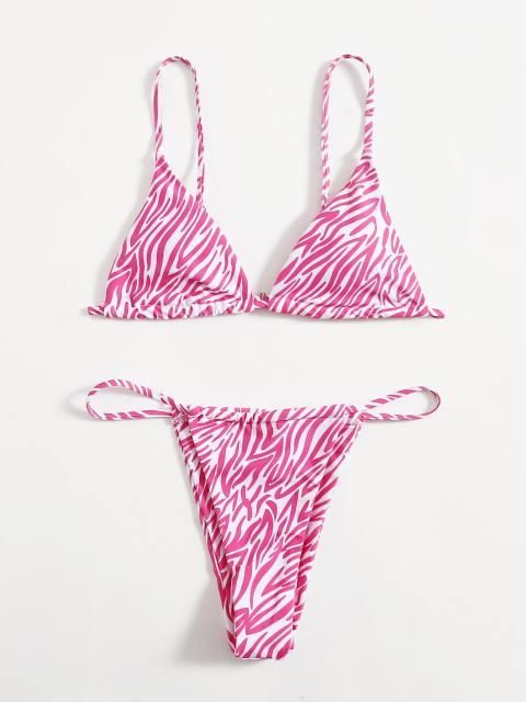 Zebra Print Push-Up Bikini – Ruffle Tie-Side Swimsuit