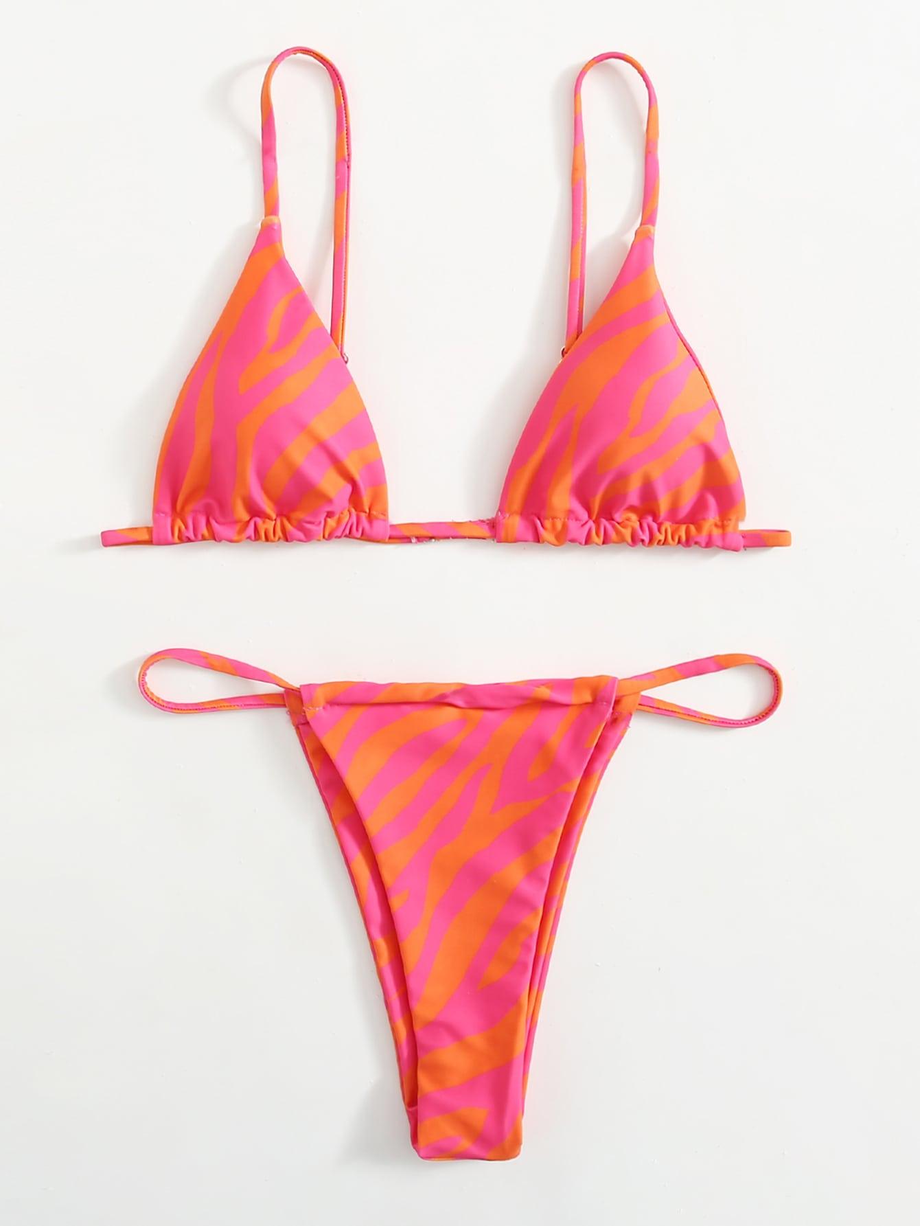 Zebra Print Push-Up Bikini – Ruffle Tie-Side Swimsuit