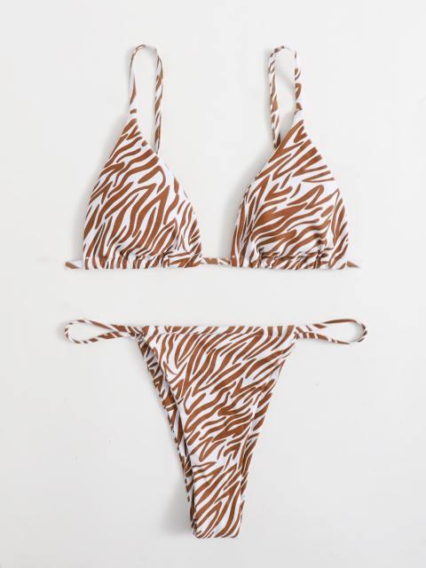 Zebra Print Push-Up Bikini – Ruffle Tie-Side Swimsuit