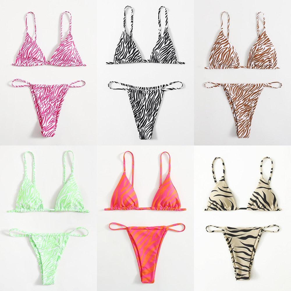 Zebra Print Push-Up Bikini – Ruffle Tie-Side Swimsuit