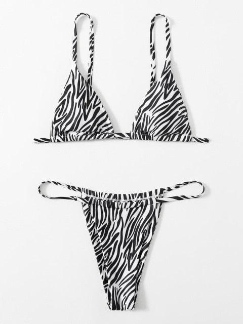 Zebra Print Push-Up Bikini – Ruffle Tie-Side Swimsuit