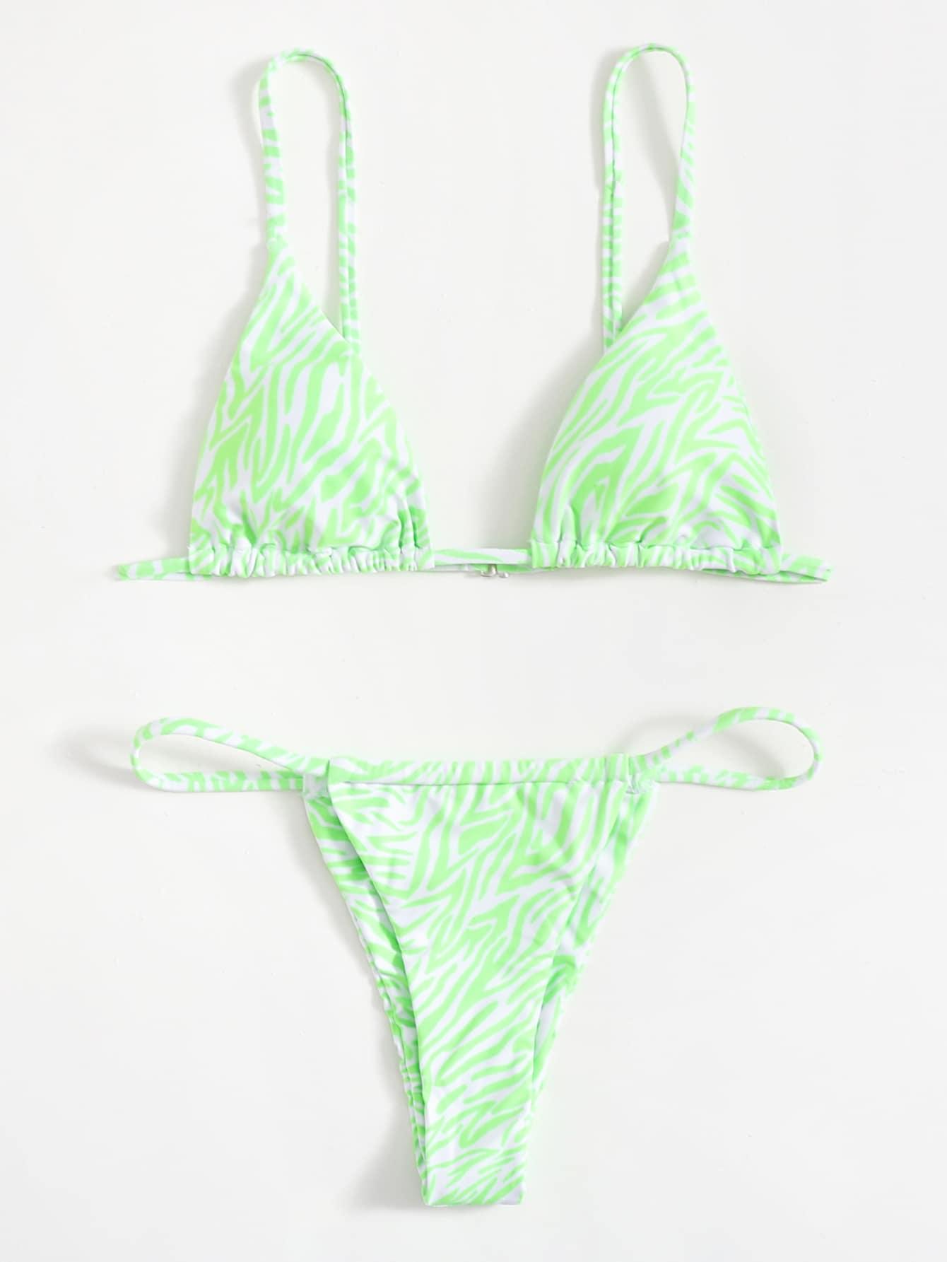 Zebra Print Push-Up Bikini – Ruffle Tie-Side Swimsuit