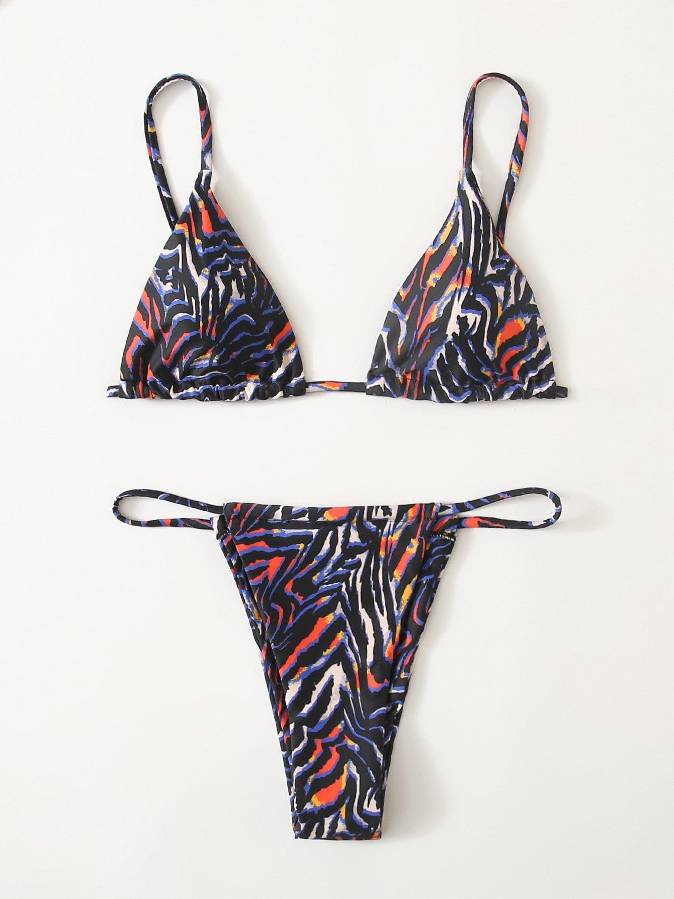 Zebra Print Push-Up Bikini – Ruffle Tie-Side Swimsuit