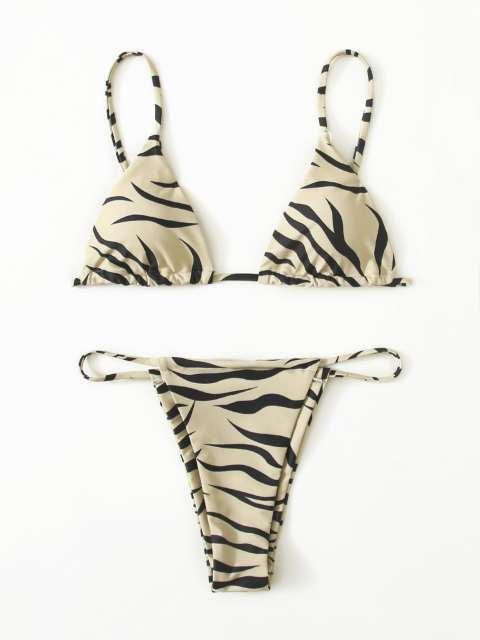 Zebra Print Push-Up Bikini – Ruffle Tie-Side Swimsuit